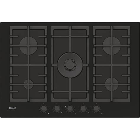 haier 75cm 5 burner gas on glass hob black